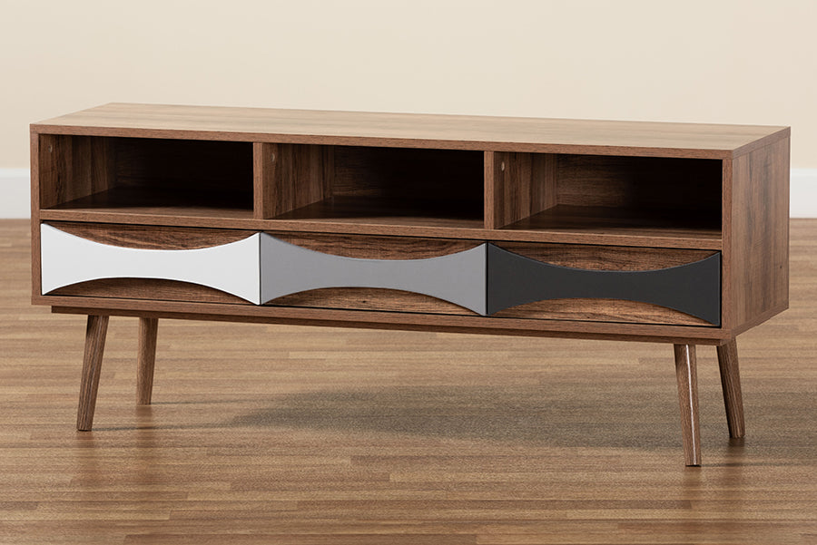Baxton Studio Leane Modern and Contemporary Natural Brown Finished and Multi-Colored Wood 3-Drawer TV Stand