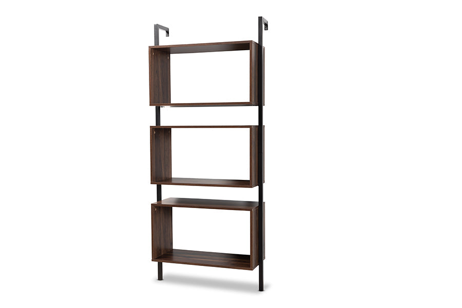 Baxton Studio Aldis Modern Industrial Walnut Brown Finished Wood and Black Metal 3-Tier Display Shelf