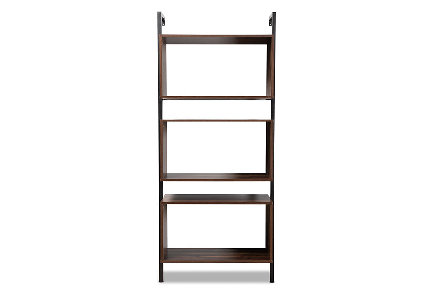 Baxton Studio Aldis Modern Industrial Walnut Brown Finished Wood and Black Metal 3-Tier Display Shelf