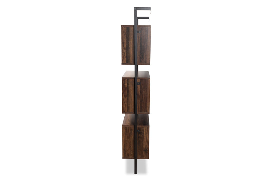 Baxton Studio Aldis Modern Industrial Walnut Brown Finished Wood and Black Metal 3-Tier Display Shelf