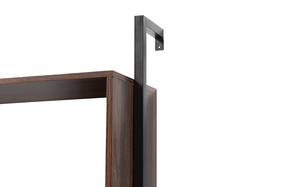 Baxton Studio Aldis Modern Industrial Walnut Brown Finished Wood and Black Metal 3-Tier Display Shelf