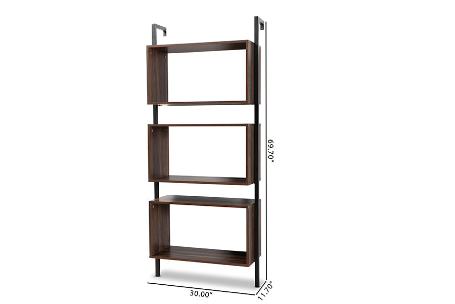 Baxton Studio Aldis Modern Industrial Walnut Brown Finished Wood and Black Metal 3-Tier Display Shelf