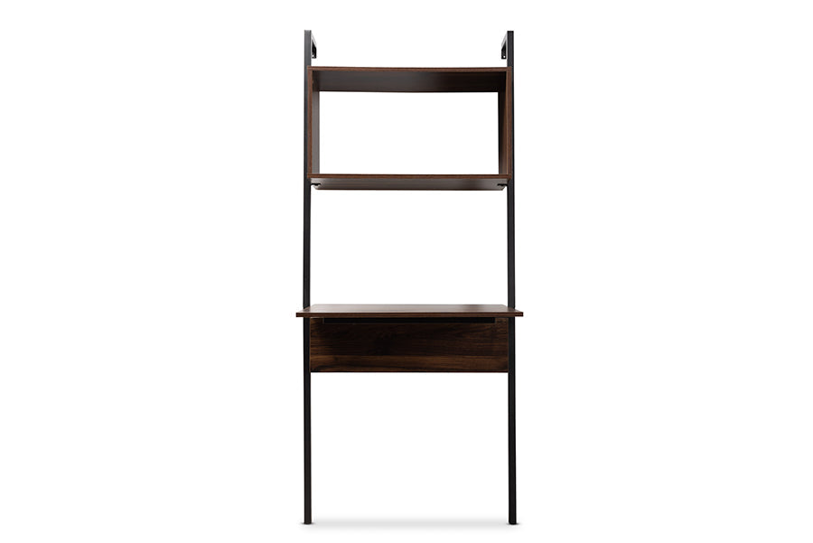 Baxton Studio Fariat Modern Industrial Walnut Brown Finished Wood and Black Metal Display Shelf with Desk