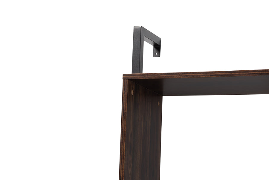 Baxton Studio Fariat Modern Industrial Walnut Brown Finished Wood and Black Metal Display Shelf with Desk