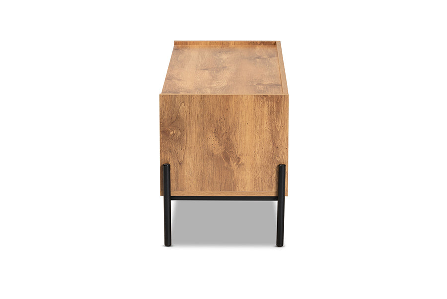 Baxton Studio Tasman Modern and Contemporary Industrial Natural Brown Finished Wood and Black Metal 2-Door TV Stand