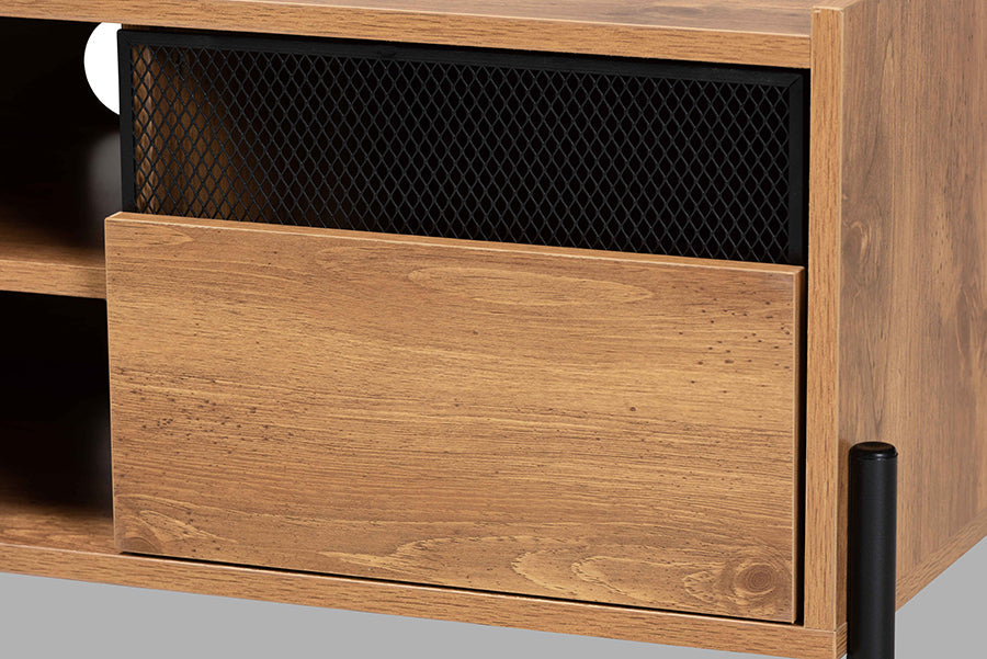 Baxton Studio Tasman Modern and Contemporary Industrial Natural Brown Finished Wood and Black Metal 2-Door TV Stand