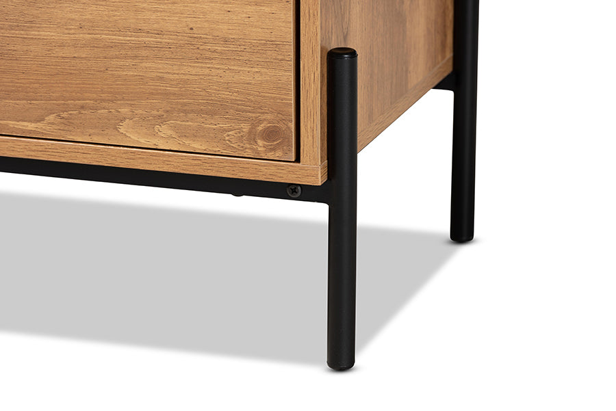 Baxton Studio Tasman Modern and Contemporary Industrial Natural Brown Finished Wood and Black Metal 2-Door TV Stand