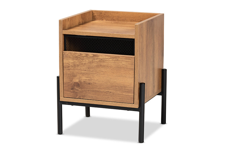 Baxton Studio Tasman Modern and Contemporary Industrial Natural Brown Finished Wood and Black Metal End Table