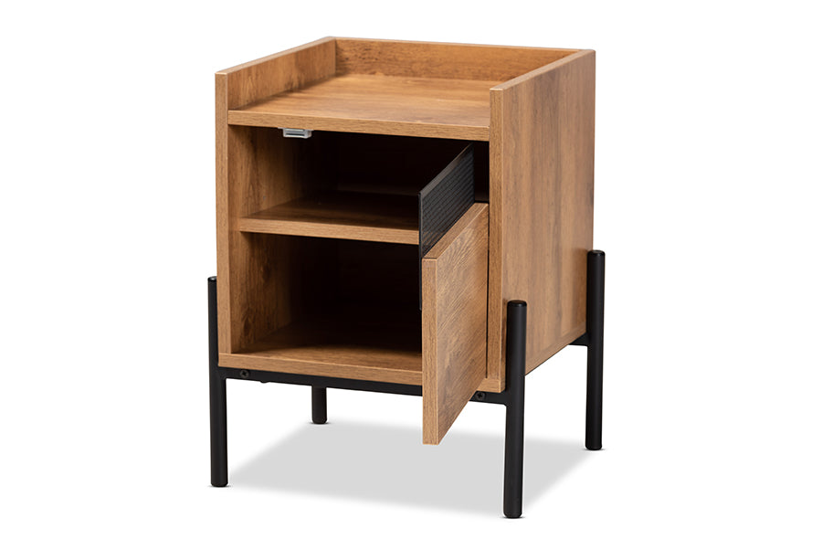 Baxton Studio Tasman Modern and Contemporary Industrial Natural Brown Finished Wood and Black Metal End Table