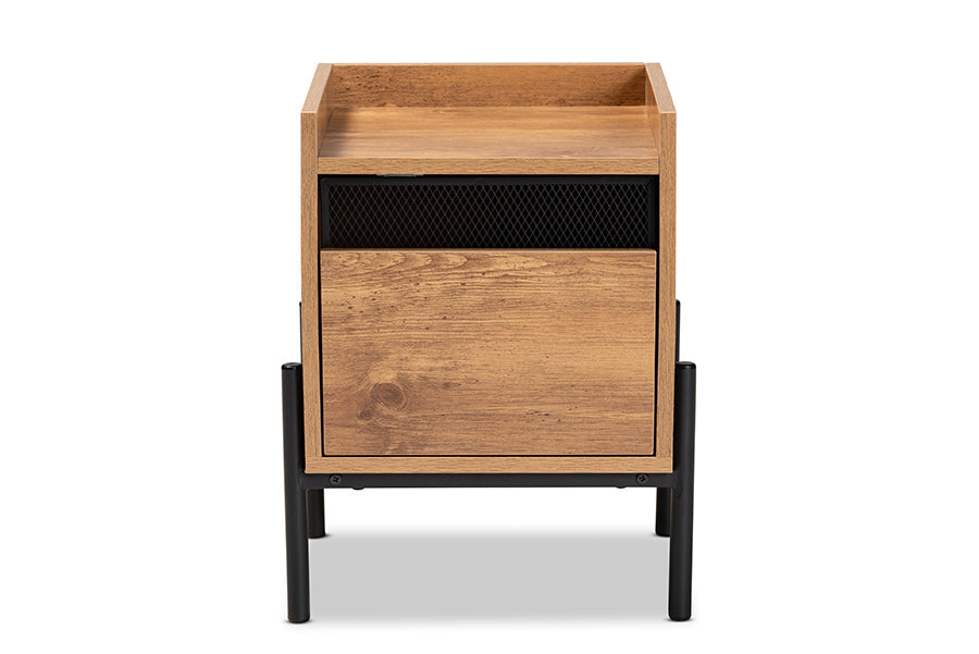 Baxton Studio Tasman Modern and Contemporary Industrial Natural Brown Finished Wood and Black Metal End Table