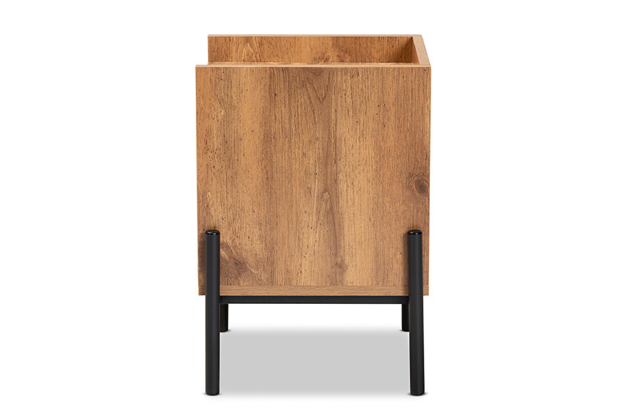 Baxton Studio Tasman Modern and Contemporary Industrial Natural Brown Finished Wood and Black Metal End Table