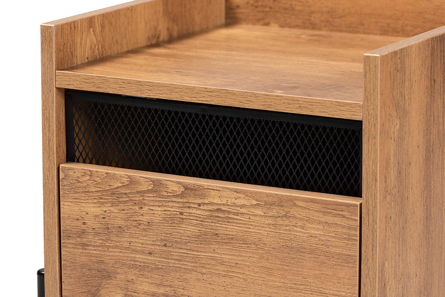 Baxton Studio Tasman Modern and Contemporary Industrial Natural Brown Finished Wood and Black Metal End Table