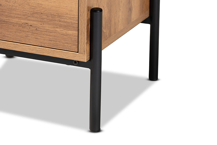 Baxton Studio Tasman Modern and Contemporary Industrial Natural Brown Finished Wood and Black Metal End Table