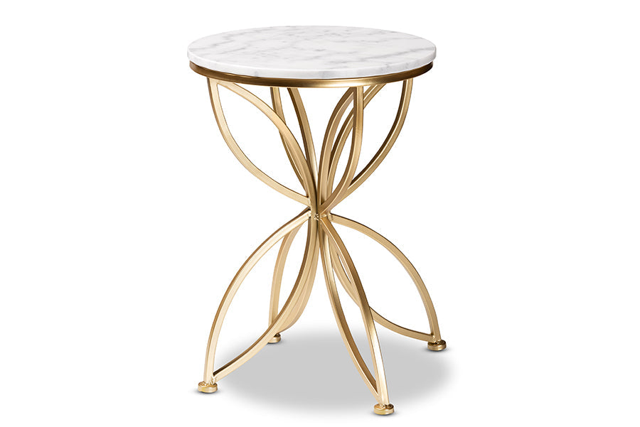 Baxton Studio Jaclyn Modern and Contemporary Gold Finished Metal End Table with Marble Tabletop