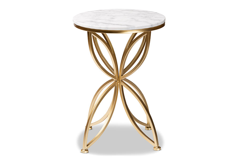 Baxton Studio Jaclyn Modern and Contemporary Gold Finished Metal End Table with Marble Tabletop