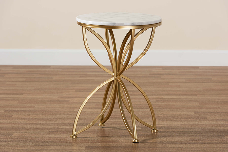 Baxton Studio Jaclyn Modern and Contemporary Gold Finished Metal End Table with Marble Tabletop
