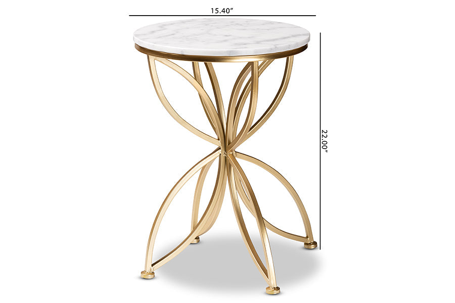 Baxton Studio Jaclyn Modern and Contemporary Gold Finished Metal End Table with Marble Tabletop