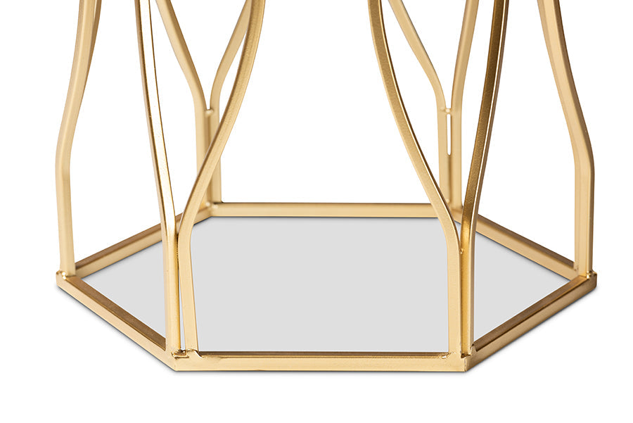 Baxton Studio Kalena Modern and Contemporary Gold Metal End Table with Marble Tabletop