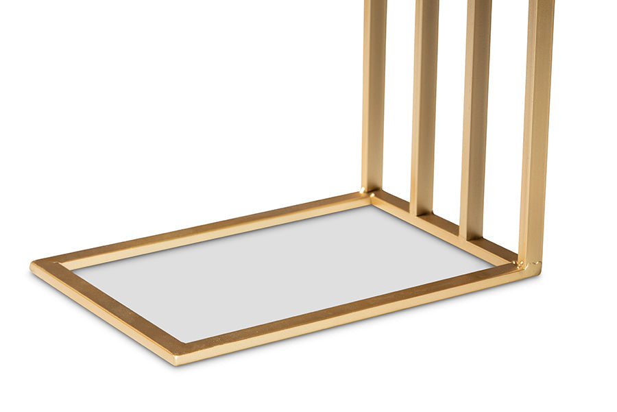 Baxton Studio Parkin Modern and Contemporary Gold Finished Metal C Shaped End Table with Marble Tabletop