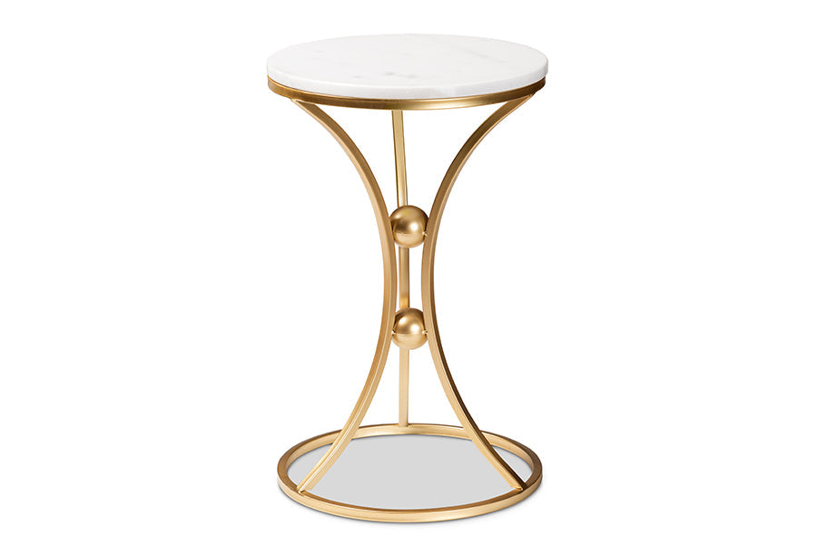 Baxton Studio Tarmon Modern and Contemporary Gold Finished Metal End Table with Marble Tabletop