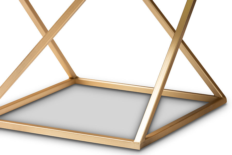 Baxton Studio Hadley Modern and Contemporary Gold Finished Metal End Table with Marble Tabletop