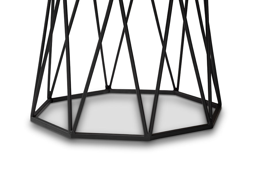 Baxton Studio Venedict Modern and Contemporary Black Metal End Table with Marble Tabletop