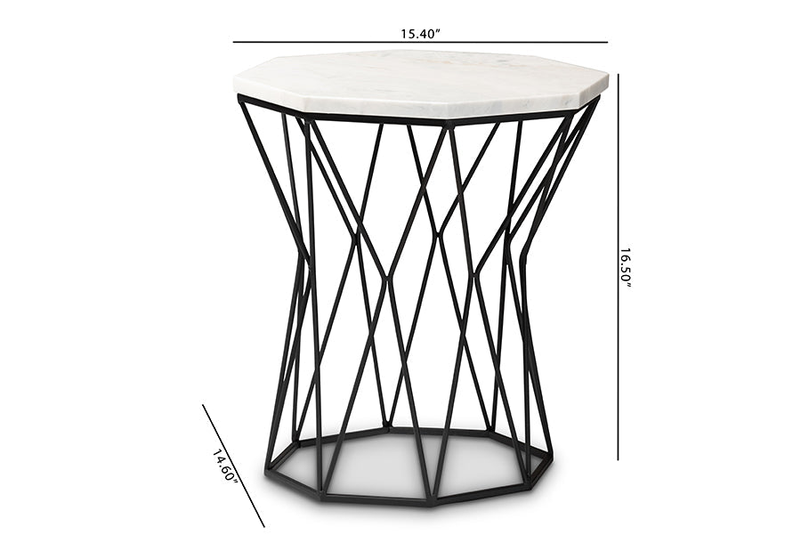 Baxton Studio Venedict Modern and Contemporary Black Metal End Table with Marble Tabletop
