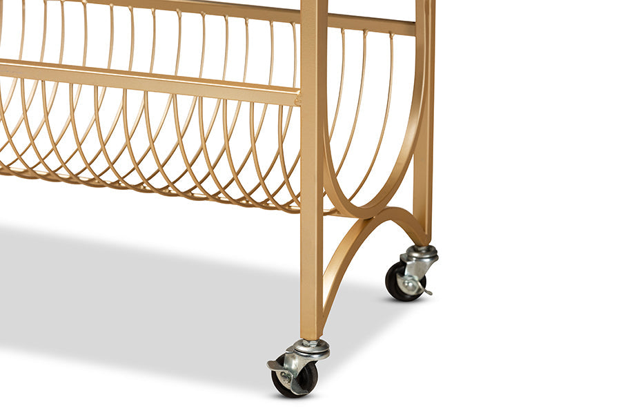 Baxton Studio Jacek Modern and Contemporary Gold Finished Metal Wine Cart with Marble Tabletop
