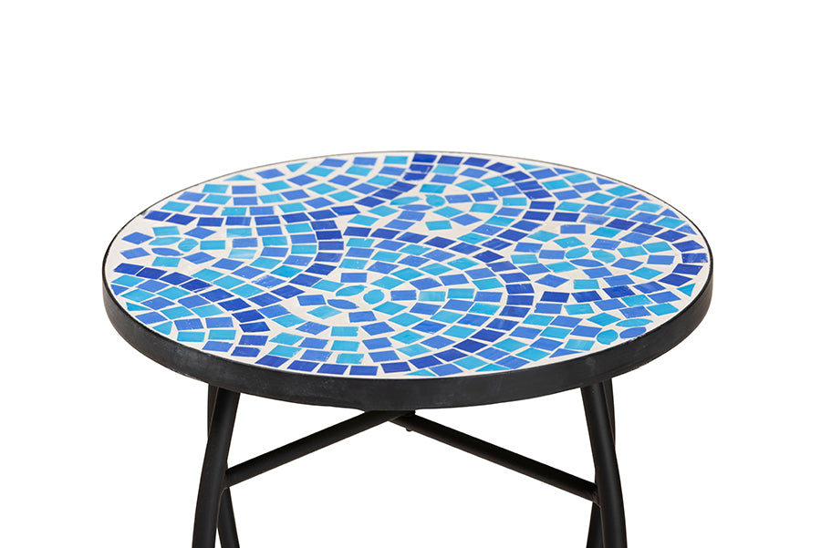 Baxton Studio Gaenor Modern and Contemporary Black Metal and Blue Glass Plant Stand