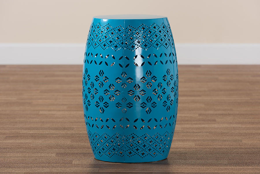 Baxton Studio Lavinia Modern and Contemporary Blue Finished Metal Outdoor Side Table