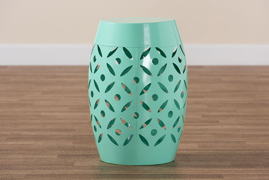 Baxton Studio Hallie Modern and Contemporary Aqua Finished Metal Outdoor Side Table