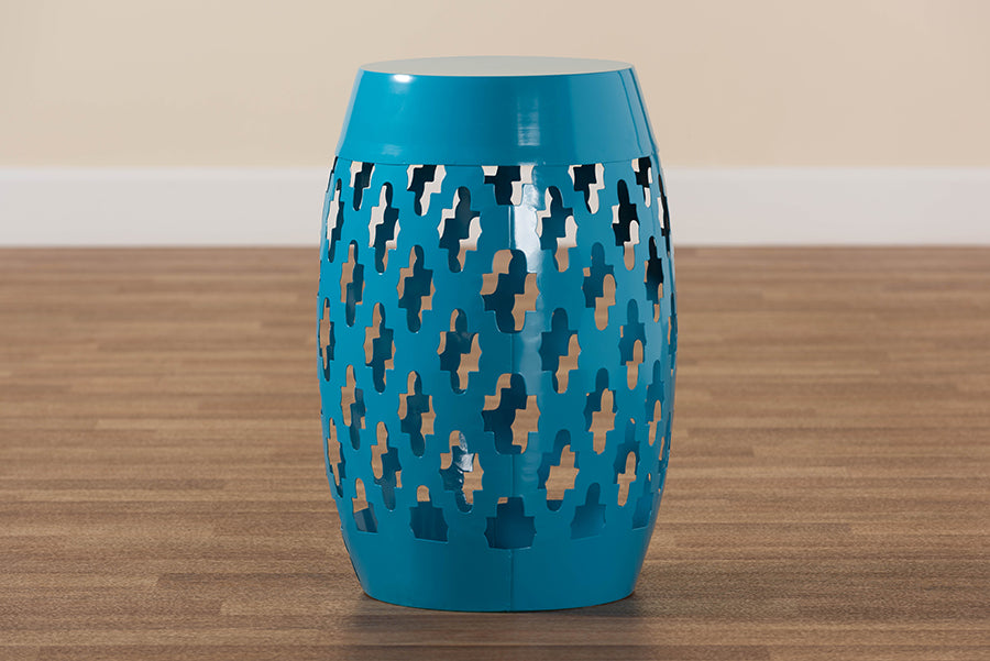 Baxton Studio Branson Modern and Contemporary Blue Finished Metal Outdoor Side Table