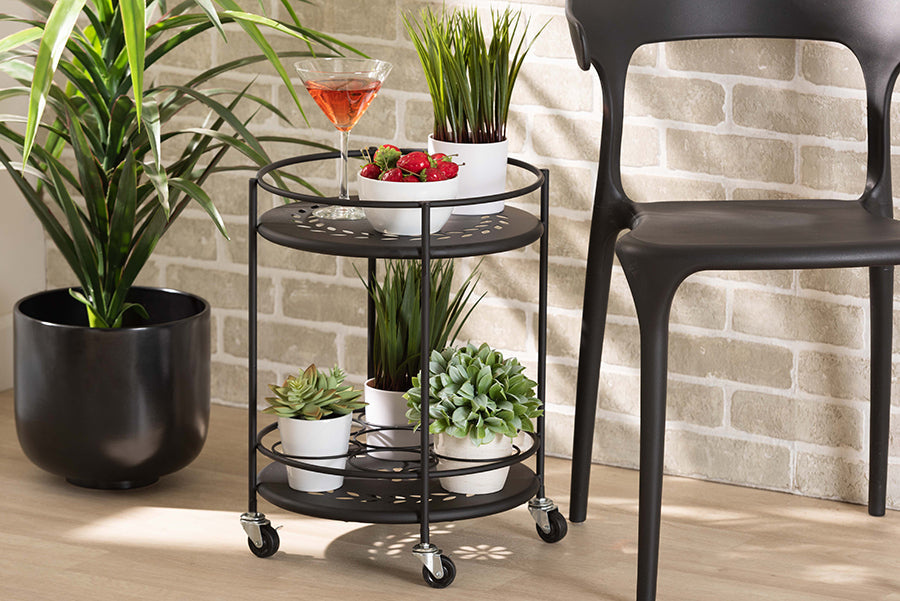 Baxton Studio Dallan Modern Industrial Black Metal 2-Tier Kitchen Cart