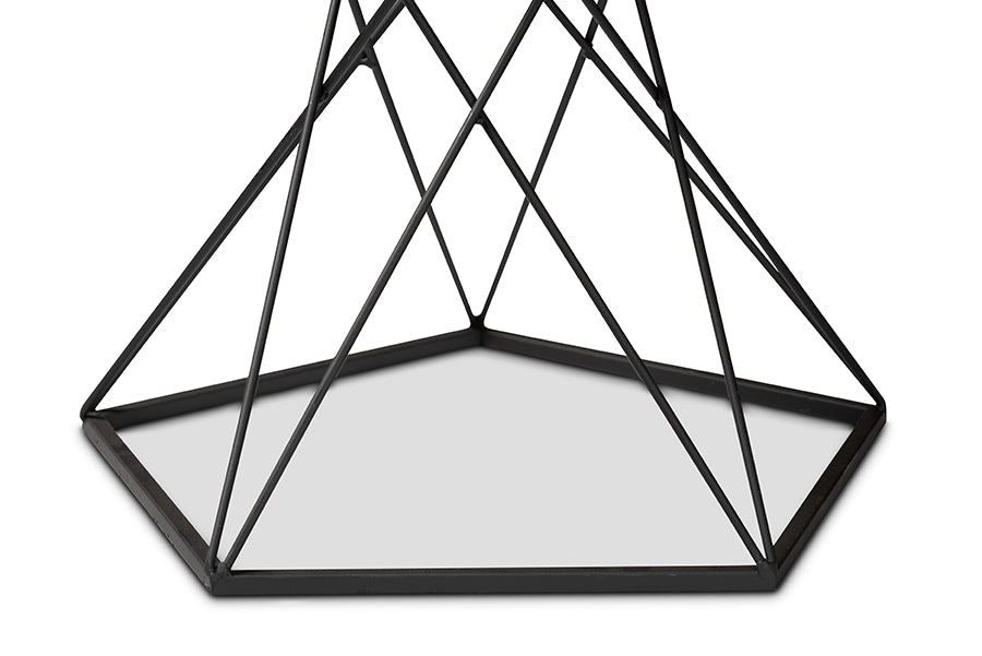 Baxton Studio Oberon Modern and Contemporary Black Finished Metal End Table with Faux Marble Tabletop