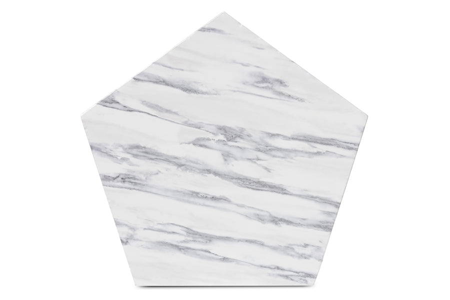 Baxton Studio Oberon Modern and Contemporary Black Finished Metal End Table with Faux Marble Tabletop