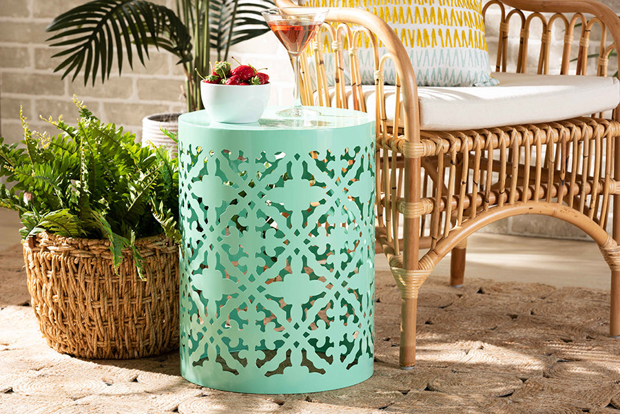 Baxton Studio Jamila Modern and Contemporary Aqua Finished metal Outdoor Side Table