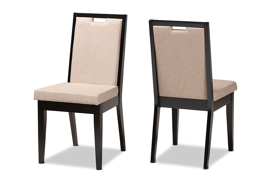 Baxton Studio Octavia Modern and Contemporary Sand Fabric Upholstered and Dark Brown Finished Wood 2-Piece Dining Chair Set
