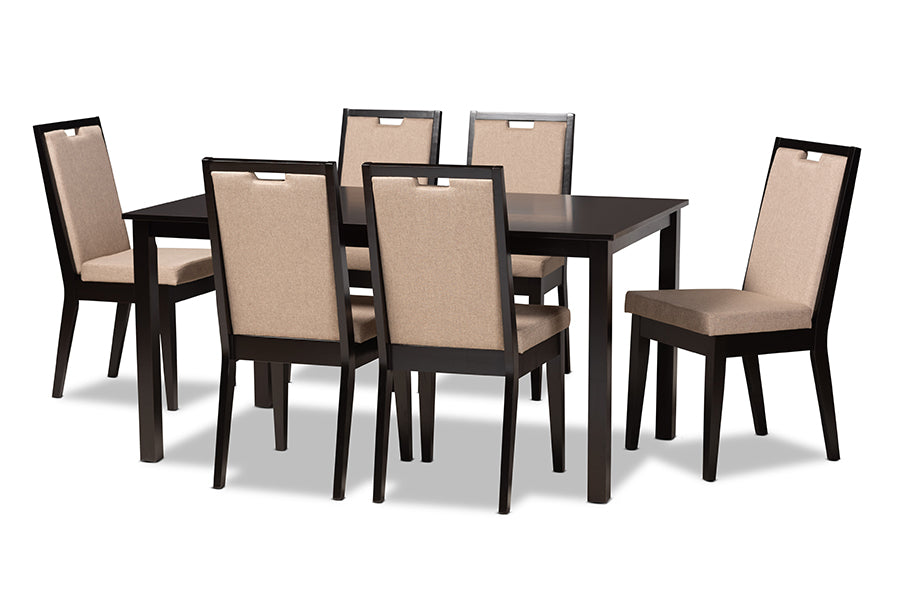 Baxton Studio Rosa Modern and Contemporary Sand Fabric Upholstered and Dark Brown Finished Wood 7-Piece Dining Set