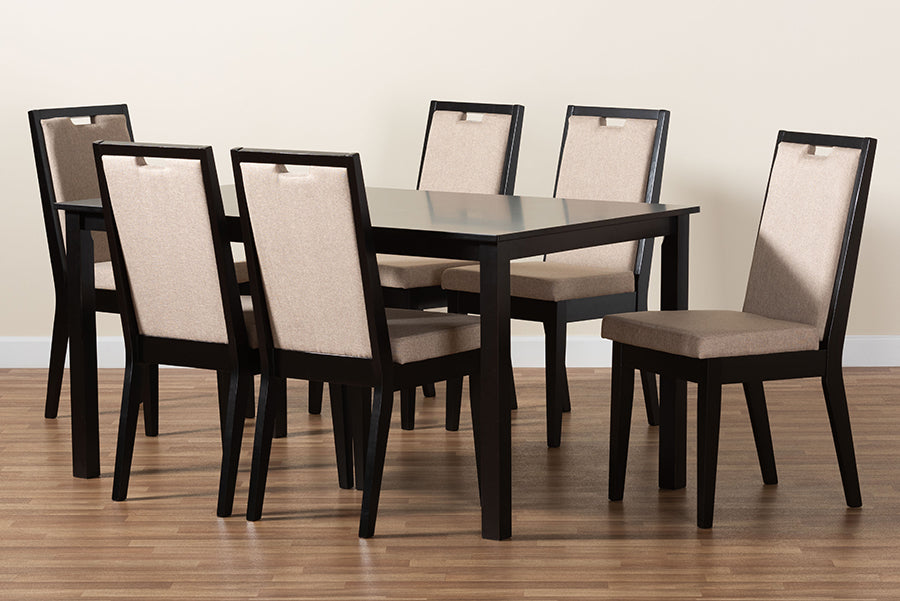Baxton Studio Rosa Modern and Contemporary Sand Fabric Upholstered and Dark Brown Finished Wood 7-Piece Dining Set