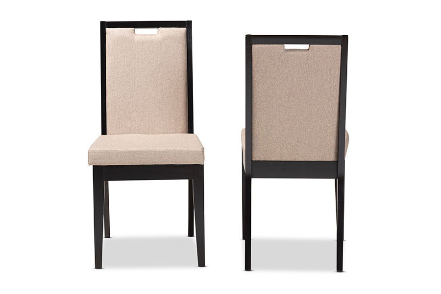 Baxton Studio Octavia Modern and Contemporary Sand Fabric Upholstered and Dark Brown Finished Wood 2-Piece Dining Chair Set