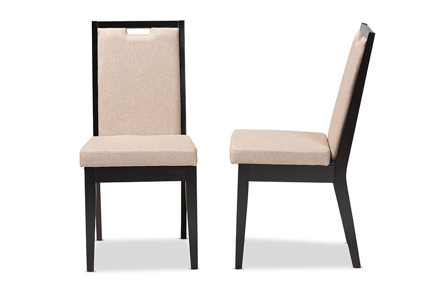 Baxton Studio Octavia Modern and Contemporary Sand Fabric Upholstered and Dark Brown Finished Wood 2-Piece Dining Chair Set