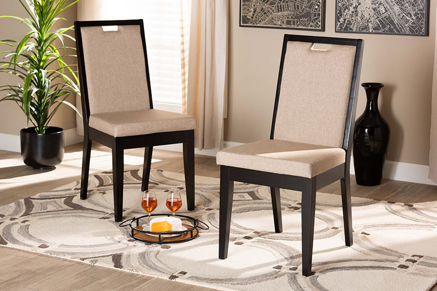 Baxton Studio Octavia Modern and Contemporary Sand Fabric Upholstered and Dark Brown Finished Wood 2-Piece Dining Chair Set