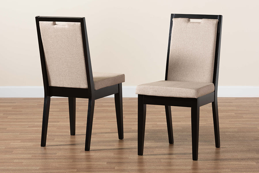Baxton Studio Octavia Modern and Contemporary Sand Fabric Upholstered and Dark Brown Finished Wood 2-Piece Dining Chair Set