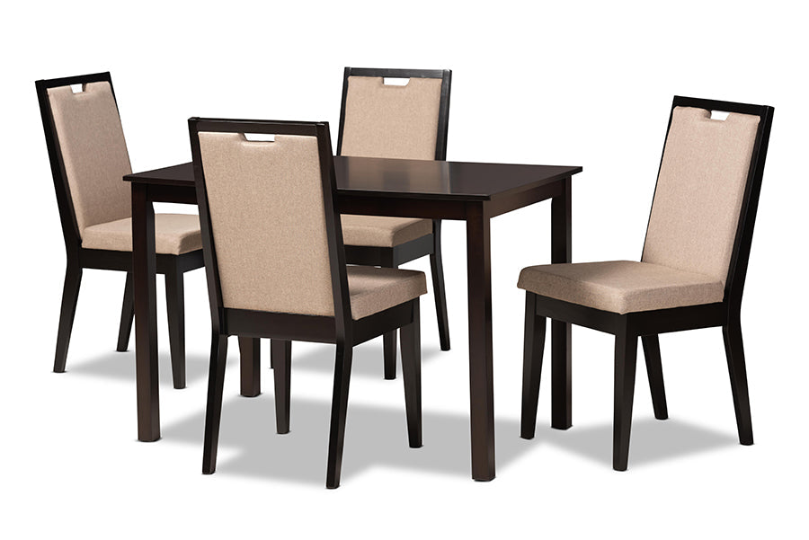 Baxton Studio Rosa Modern and Contemporary Sand Fabric Upholstered and Dark Brown Finished Wood 5-Piece Dining Set