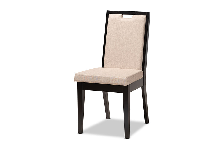 Baxton Studio Rosa Modern and Contemporary Sand Fabric Upholstered and Dark Brown Finished Wood 5-Piece Dining Set