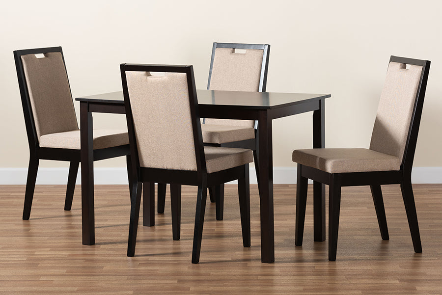 Baxton Studio Rosa Modern and Contemporary Sand Fabric Upholstered and Dark Brown Finished Wood 5-Piece Dining Set