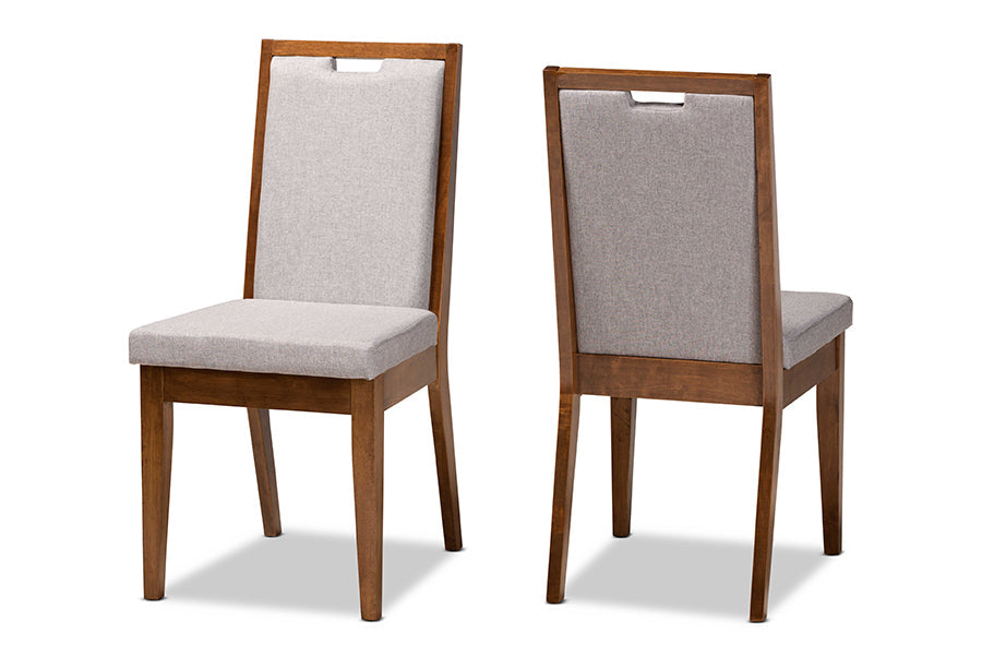 Baxton Studio Octavia Modern and Contemporary Grey Fabric Upholstered and Walnut Brown Finished Wood 2-Piece Dining Chair Set