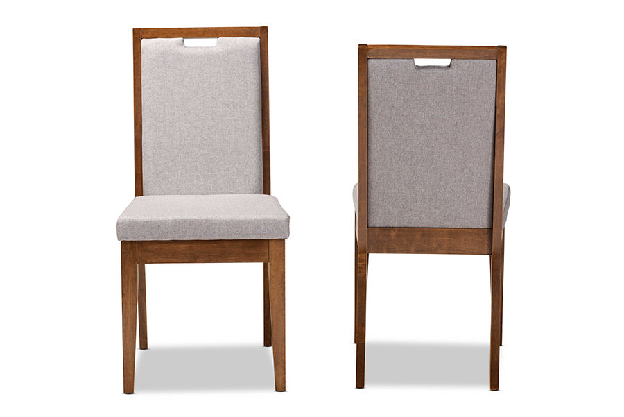 Baxton Studio Octavia Modern and Contemporary Grey Fabric Upholstered and Walnut Brown Finished Wood 2-Piece Dining Chair Set