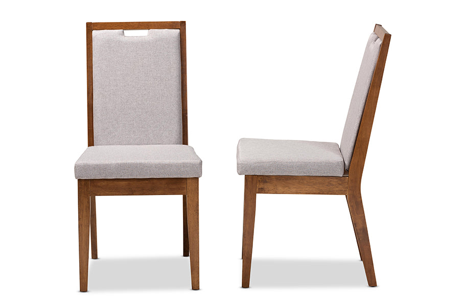 Baxton Studio Octavia Modern and Contemporary Grey Fabric Upholstered and Walnut Brown Finished Wood 2-Piece Dining Chair Set