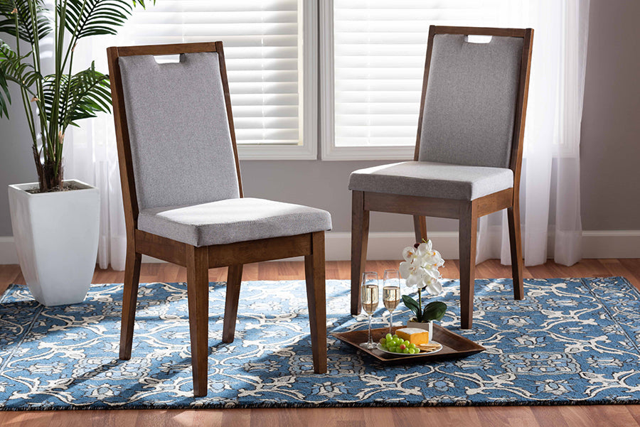 Baxton Studio Octavia Modern and Contemporary Grey Fabric Upholstered and Walnut Brown Finished Wood 2-Piece Dining Chair Set